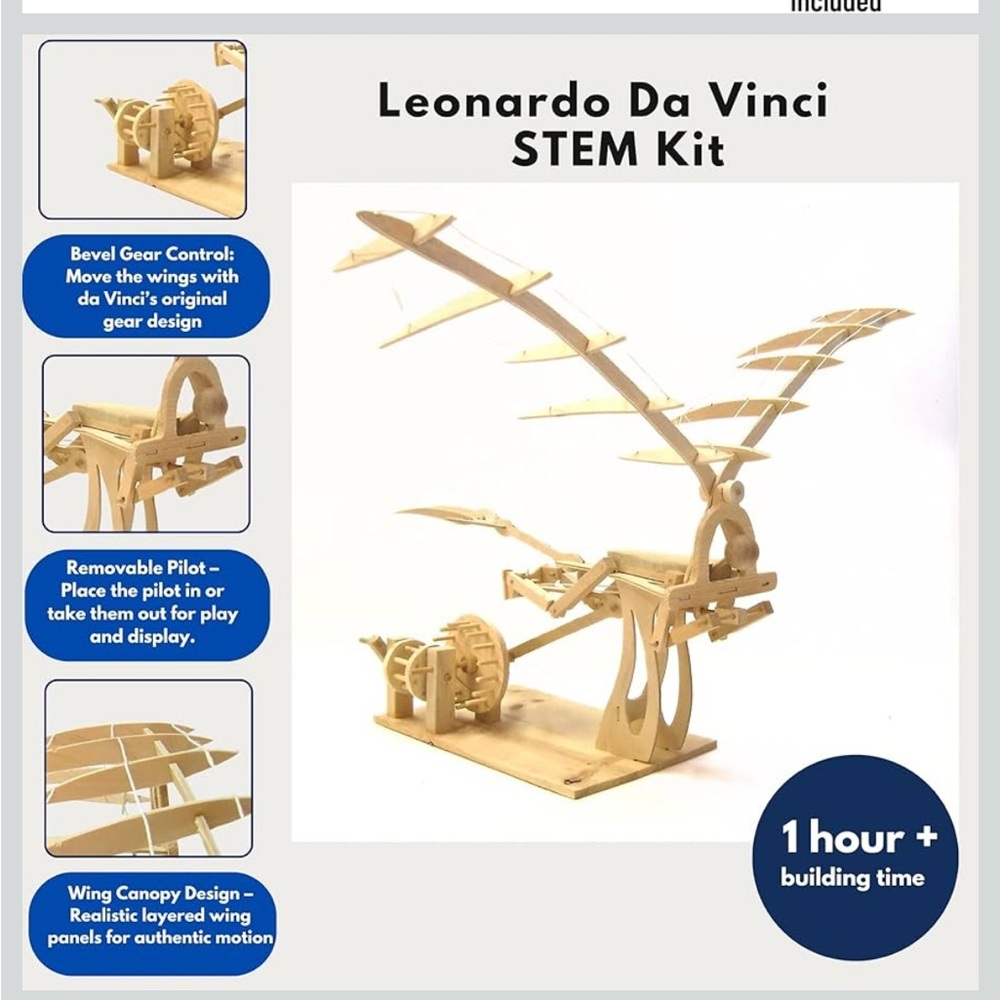 Leonardo Da Vinci Ornithopter Flying Machine STEM Wood Model Building Kit